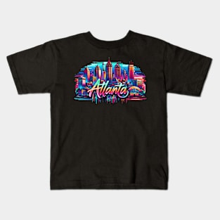 Atlanta Georgia USA Neon Graffiti Retro Airbrush 90s Kids T-Shirt